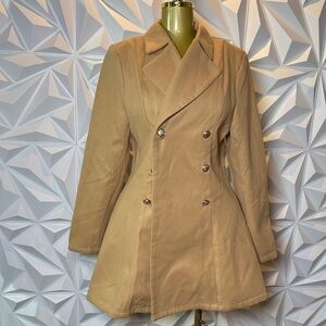 Elegant Tan Double-Breasted Women's Coat